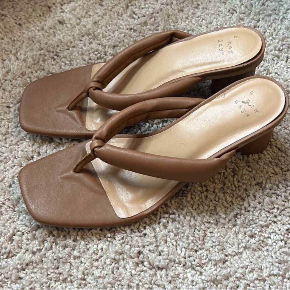 Tan mid heel sandals
